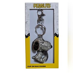 Snoopy Peanuts 3D Crystal Rhinestone Bag Charm Keychain NWT